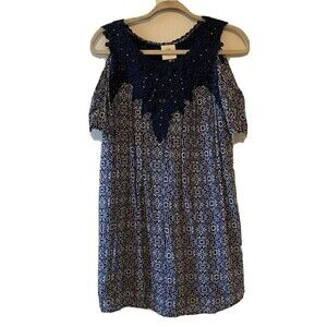 Knox Rose Womens Size Medium Multicolor Printed Cold Shoulder Rayon Dress